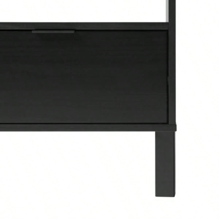 Modern Minimalist Curved - Top Solid Wood Nightstand - Black