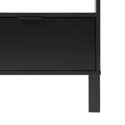 Modern Minimalist Curved - Top Solid Wood Nightstand - Black