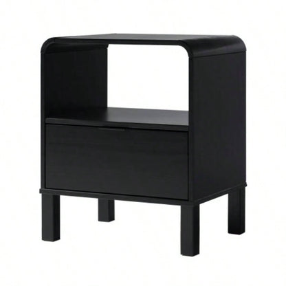 Modern Minimalist Curved - Top Solid Wood Nightstand - Black