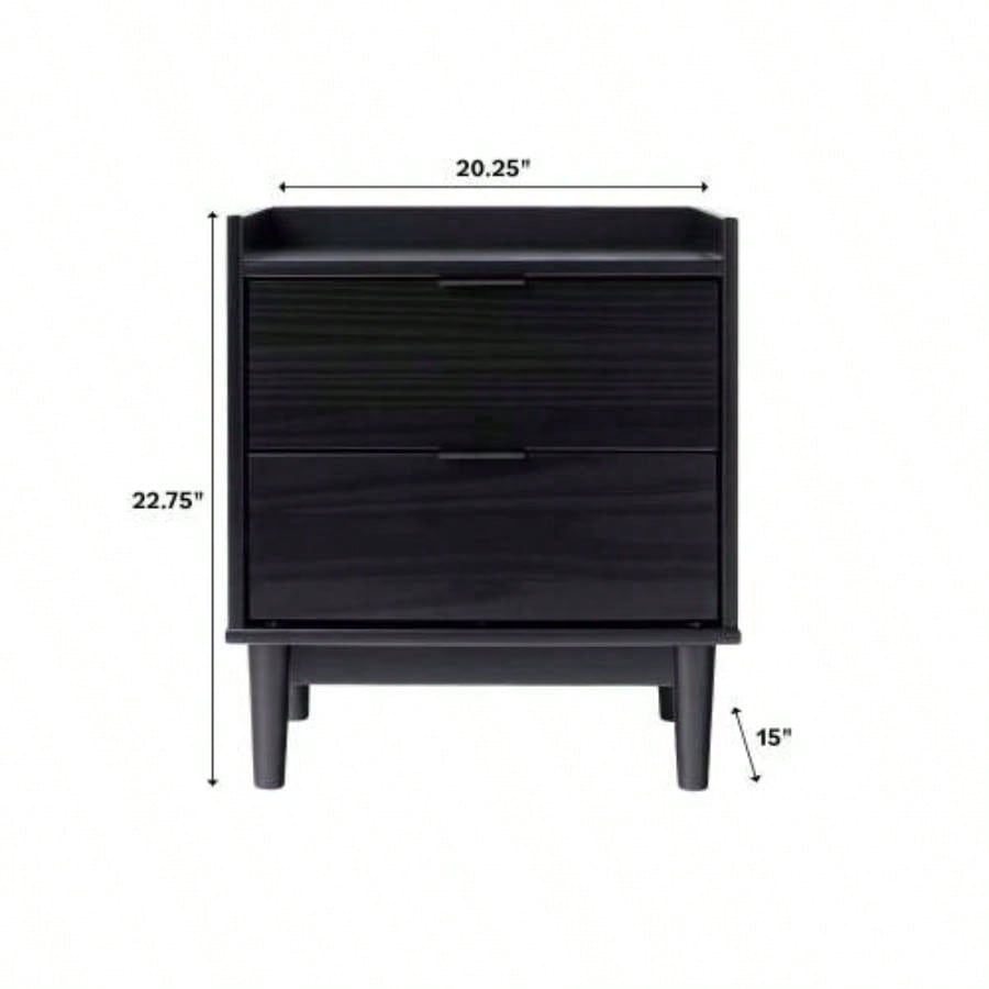 Mid - Modern 2 - Drawer Solid Wood Nightstand - Black