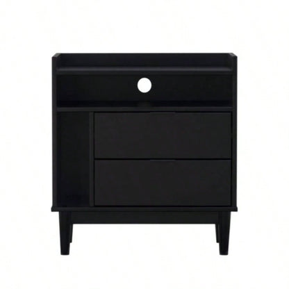 Mid - Modern Solid Wood 2 - Drawer Gallery Nightstand - Black
