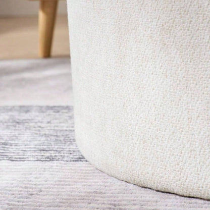 2 - Piece Set Round Chenille Storage Ottoman, Equipped with a Drum Shaped Small Stool, Storage Space, and MDF Made Desktop Panel Beige 23.62x23.62x16.53