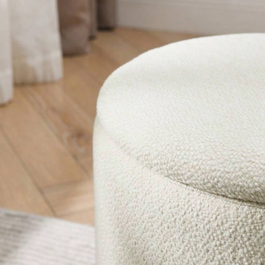 2 - Piece Set Round Chenille Storage Ottoman, Equipped with a Drum Shaped Small Stool, Storage Space, and MDF Made Desktop Panel Beige 23.62x23.62x16.53