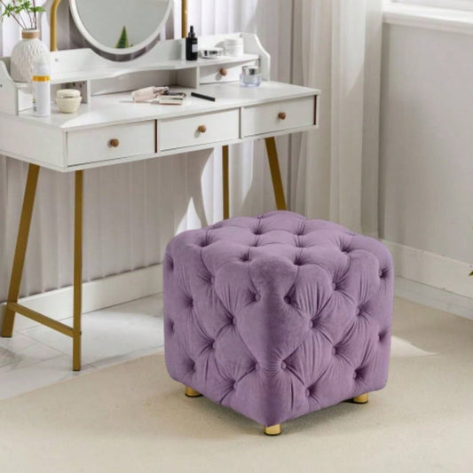 Purple Modern Velvet Upholstered Ottoman, Exquisite Small End Table, Soft Foot Stool, Dressing Makeup Chair, Comfortable Living Room, Bedroom, Entrance
