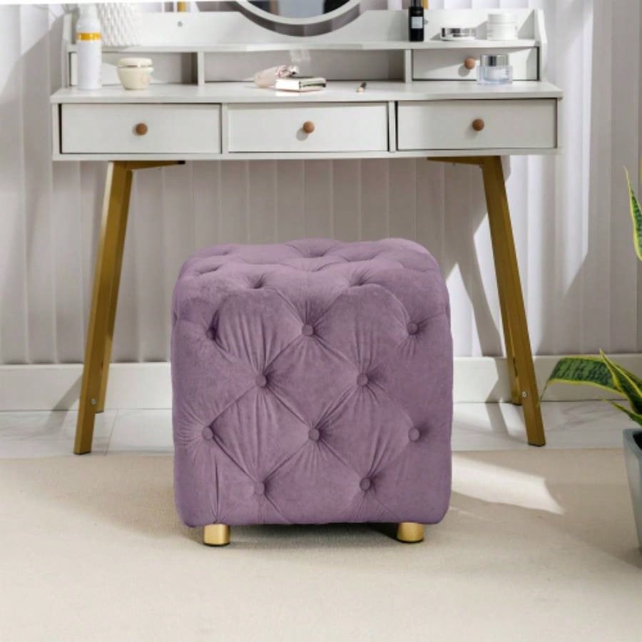 Purple Modern Velvet Upholstered Ottoman, Exquisite Small End Table, Soft Foot Stool, Dressing Makeup Chair, Comfortable Living Room, Bedroom, Entrance