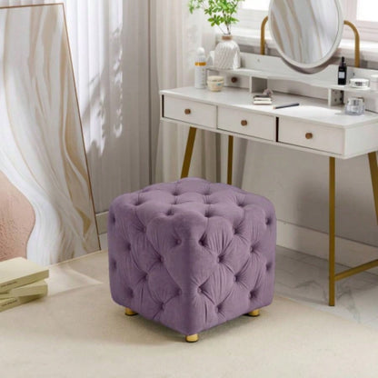 Purple Modern Velvet Upholstered Ottoman, Exquisite Small End Table, Soft Foot Stool, Dressing Makeup Chair, Comfortable Living Room, Bedroom, Entrance