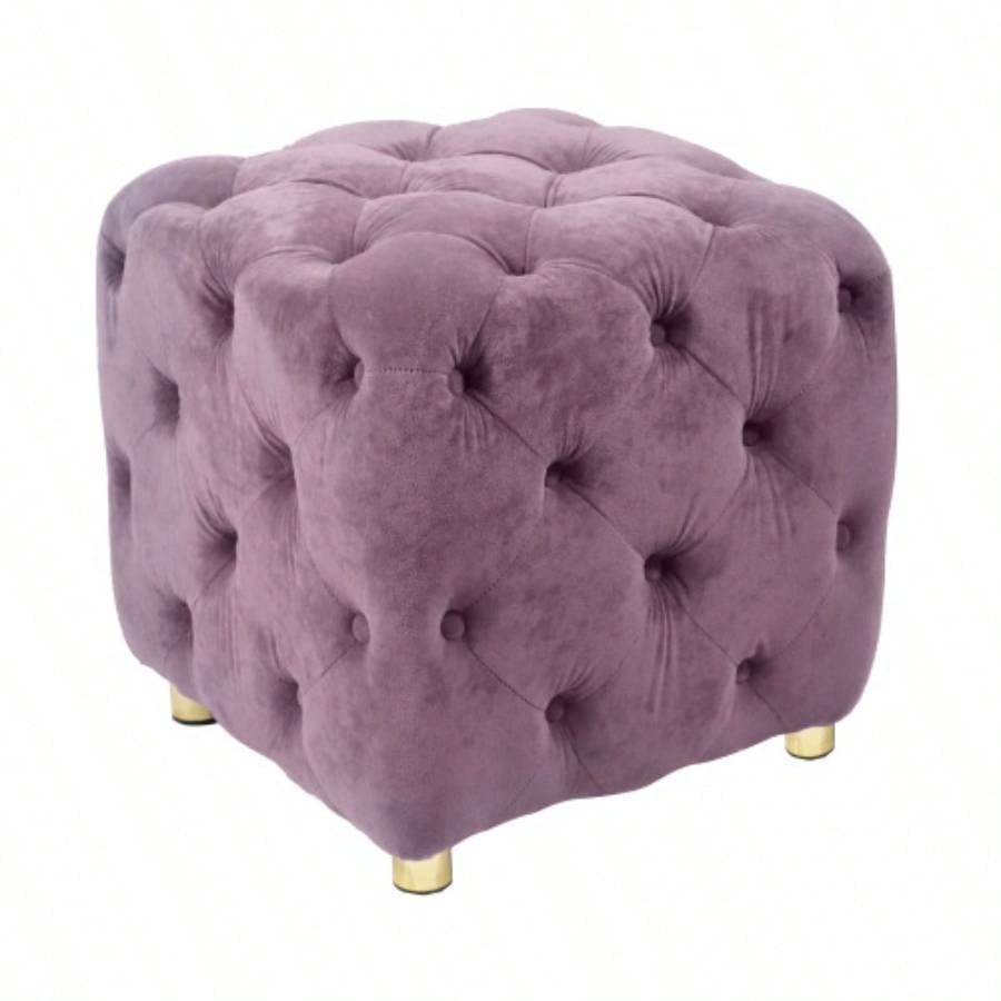 Purple Modern Velvet Upholstered Ottoman, Exquisite Small End Table, Soft Foot Stool, Dressing Makeup Chair, Comfortable Living Room, Bedroom, Entrance