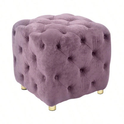 Purple Modern Velvet Upholstered Ottoman, Exquisite Small End Table, Soft Foot Stool, Dressing Makeup Chair, Comfortable Living Room, Bedroom, Entrance