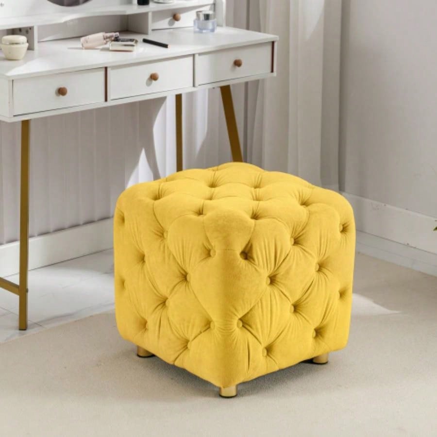Purple Modern Velvet Upholstered Ottoman, Exquisite Small End Table, Soft Foot Stool, Dressing Makeup Chair, Comfortable Living Room, Bedroom, Entrance