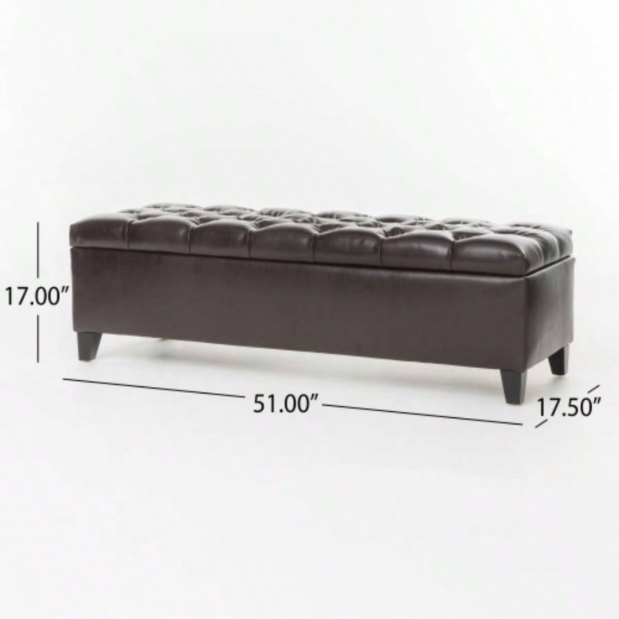 Ottoman with Storage, Dark Brown PU Surface, Rubber Wood, 300 lbs Capacity