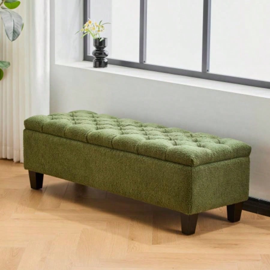 Ottoman with Storage, Dark Brown PU Surface, Rubber Wood, 300 lbs Capacity