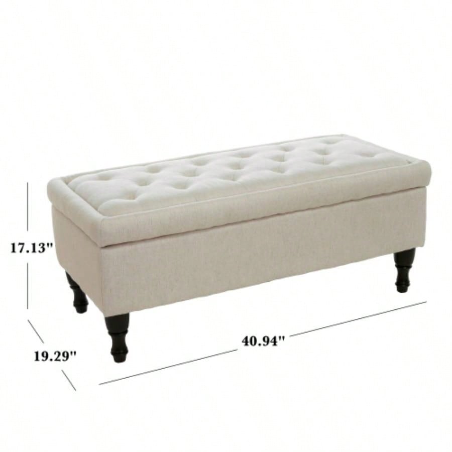 Storage Ottoman with Solid wood, Tufted Ottoman with Storage Living Room, Large End of Bed Ottomans, Modern Entryway Benches, Window Bedroom Benches Foot of Bed