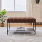 30. Wide Upholstered Ottoman Coffee Table Foot Rest with Black Metal, Footstool with Wooden Open Storage Shelf, Faux Fur Foot Stool Living Room Bedroom Entryway Hotel. Beige
