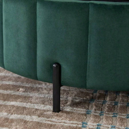 31.5 Upholstered Round Ottoman With Reversible Lid, Velvet Storage Stool, Channel Tufted Pumpkin - shape Footstool Living room, Bedroom and Office, Green