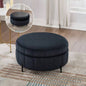 31.5 Upholstered Round Ottoman With Reversible Lid, Velvet Storage Stool, Channel Tufted Pumpkin - shape Footstool Living room, Bedroom and Office, Green