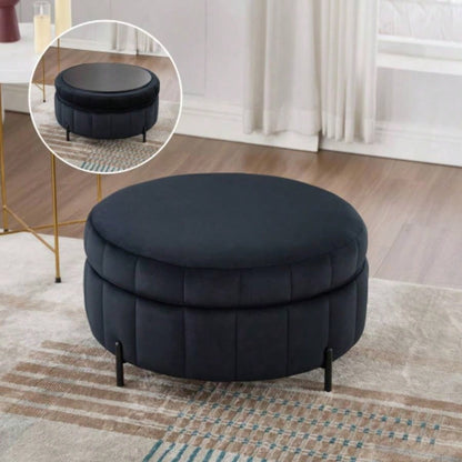 31.5 Upholstered Round Ottoman With Reversible Lid, Velvet Storage Stool, Channel Tufted Pumpkin - shape Footstool Living room, Bedroom and Office, Green