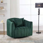 31.5 Upholstered Round Ottoman With Reversible Lid, Velvet Storage Stool, Channel Tufted Pumpkin - shape Footstool Living room, Bedroom and Office, Green
