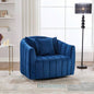 31.5 Upholstered Round Ottoman With Reversible Lid, Velvet Storage Stool, Channel Tufted Pumpkin - shape Footstool Living room, Bedroom and Office, Green