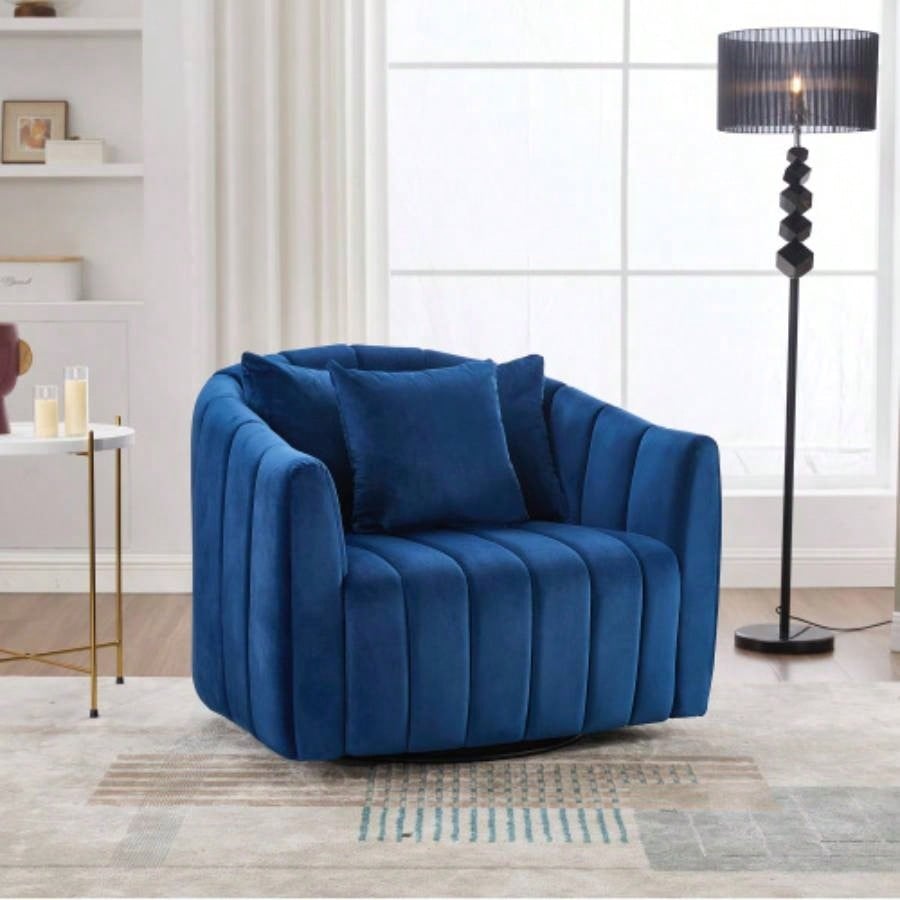 31.5 Upholstered Round Ottoman With Reversible Lid, Velvet Storage Stool, Channel Tufted Pumpkin - shape Footstool Living room, Bedroom and Office, Green