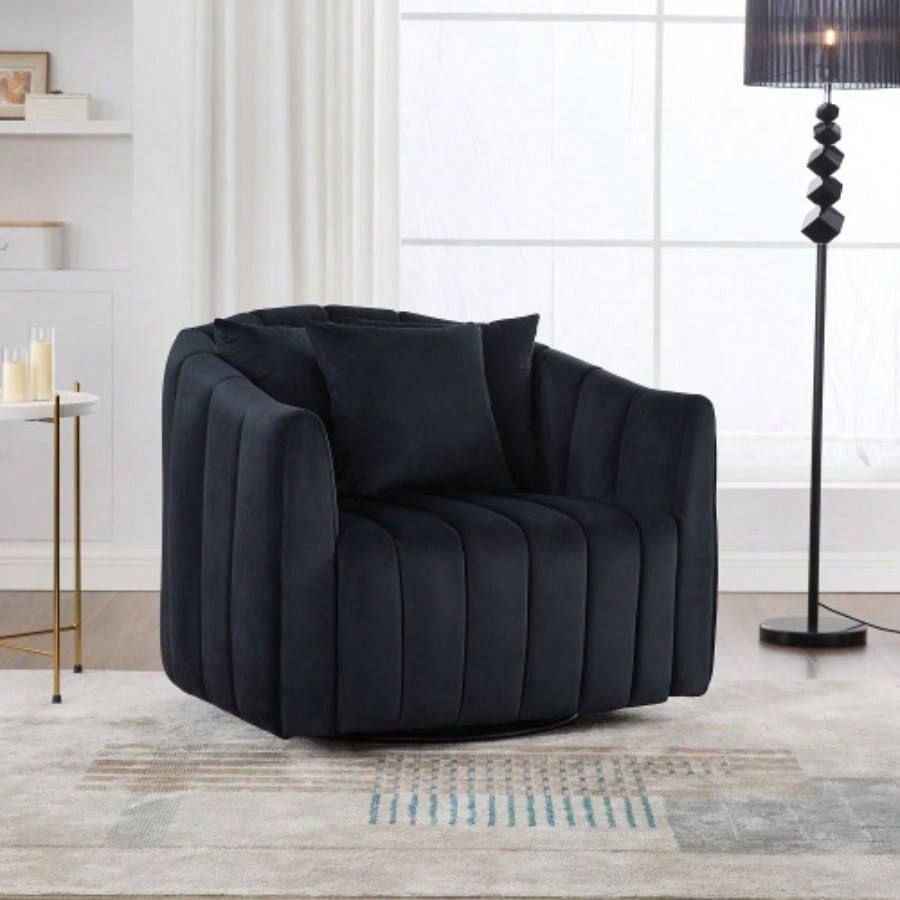 31.5 Upholstered Round Ottoman With Reversible Lid, Velvet Storage Stool, Channel Tufted Pumpkin - shape Footstool Living room, Bedroom and Office, Green