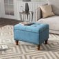 Square velvet upholstered Ottoman with storage space, hidden support hinges with easy to open top, rivets trim around Light Blue