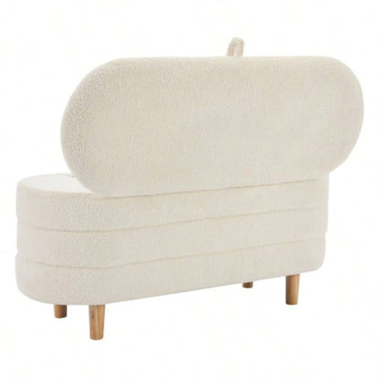 Elegant Upholstered Sherpa Fabric Storage Ottoman with Wood, Storage Bedroom, Living Room, White