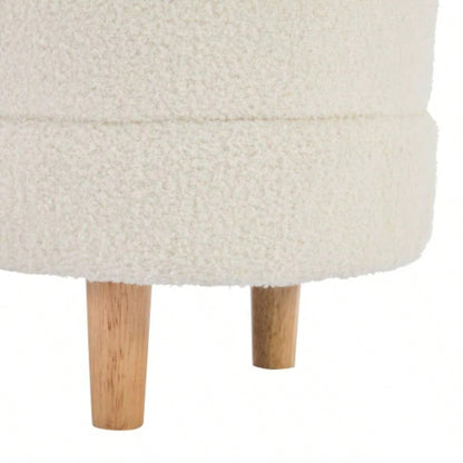 Elegant Upholstered Sherpa Fabric Storage Ottoman with Wood, Storage Bedroom, Living Room, White