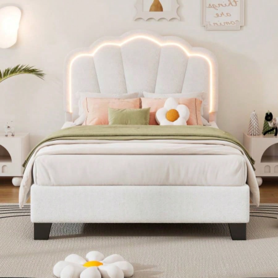 Elegant Upholstered Sherpa Fabric Storage Ottoman with Wood, Storage Bedroom, Living Room, White
