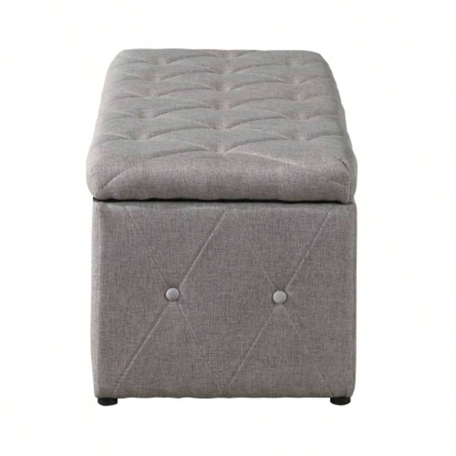 1 Piece Rectangular Storage Ottoman Fabric Linen with 2 Set Ottomans Beige