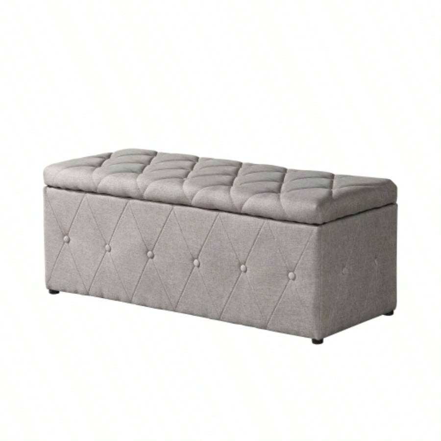 1 Piece Rectangular Storage Ottoman Fabric Linen with 2 Set Ottomans Beige
