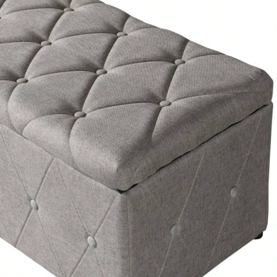 1 Piece Rectangular Storage Ottoman Fabric Linen with 2 Set Ottomans Beige