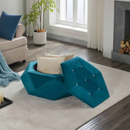 Elegant Velvet Tufted Storage Ottoman, Multi - Functional Footrest and Seating Solution Home, Comfortable and Practical Storage Living Room and Bedroom, Blue