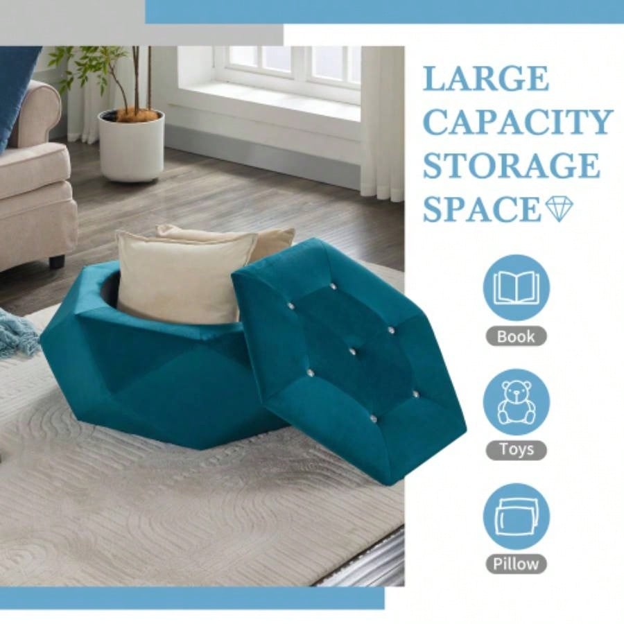 Elegant Velvet Tufted Storage Ottoman, Multi - Functional Footrest and Seating Solution Home, Comfortable and Practical Storage Living Room and Bedroom, Blue