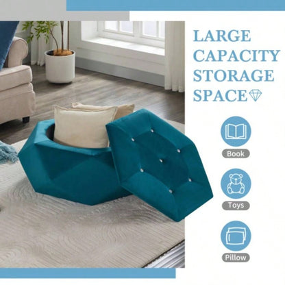 Elegant Velvet Tufted Storage Ottoman, Multi - Functional Footrest and Seating Solution Home, Comfortable and Practical Storage Living Room and Bedroom, Blue
