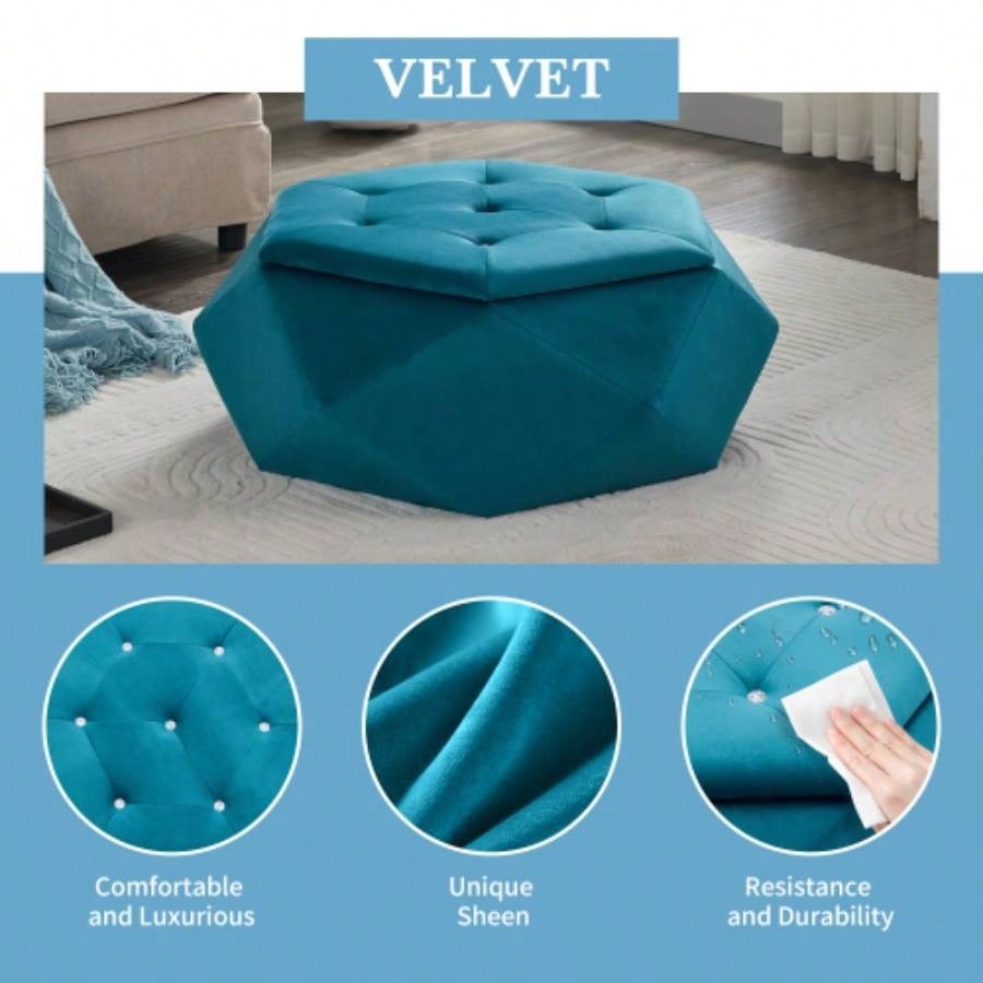 Elegant Velvet Tufted Storage Ottoman, Multi - Functional Footrest and Seating Solution Home, Comfortable and Practical Storage Living Room and Bedroom, Blue