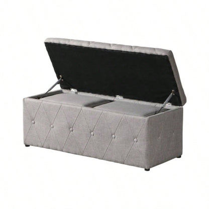 1 Piece Rectangular Storage Ottoman Fabric Linen with 2 Set Ottomans Beige