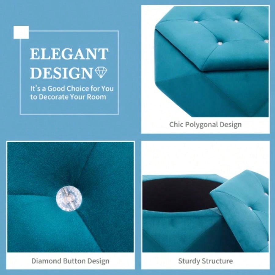 Elegant Velvet Tufted Storage Ottoman, Multi - Functional Footrest and Seating Solution Home, Comfortable and Practical Storage Living Room and Bedroom, Blue