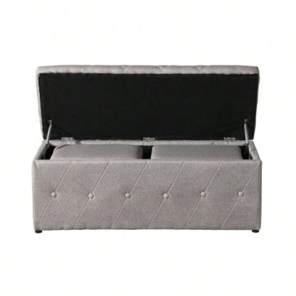 1 Piece Rectangular Storage Ottoman Fabric Linen with 2 Set Ottomans Beige