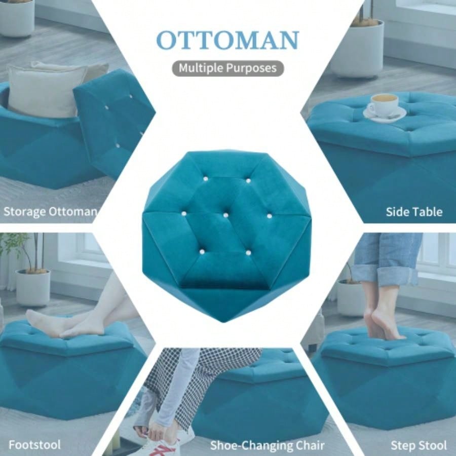 Elegant Velvet Tufted Storage Ottoman, Multi - Functional Footrest and Seating Solution Home, Comfortable and Practical Storage Living Room and Bedroom, Blue