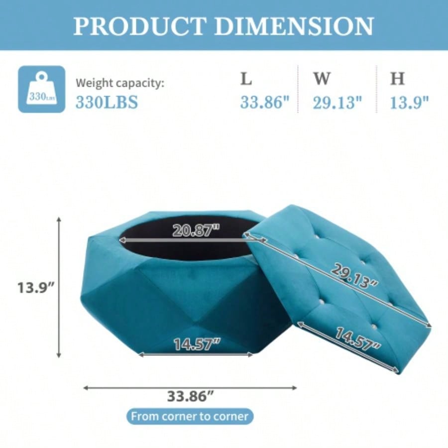 Elegant Velvet Tufted Storage Ottoman, Multi - Functional Footrest and Seating Solution Home, Comfortable and Practical Storage Living Room and Bedroom, Blue