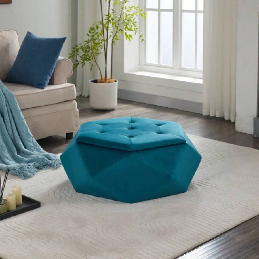 Elegant Velvet Tufted Storage Ottoman, Multi - Functional Footrest and Seating Solution Home, Comfortable and Practical Storage Living Room and Bedroom, Blue