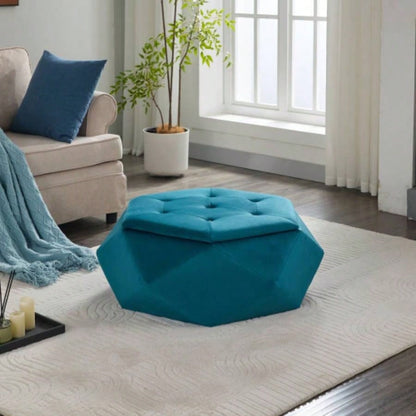 Elegant Velvet Tufted Storage Ottoman, Multi - Functional Footrest and Seating Solution Home, Comfortable and Practical Storage Living Room and Bedroom, Blue