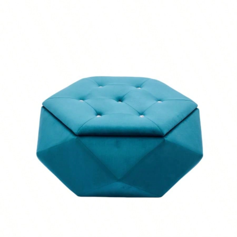 Elegant Velvet Tufted Storage Ottoman, Multi - Functional Footrest and Seating Solution Home, Comfortable and Practical Storage Living Room and Bedroom, Blue