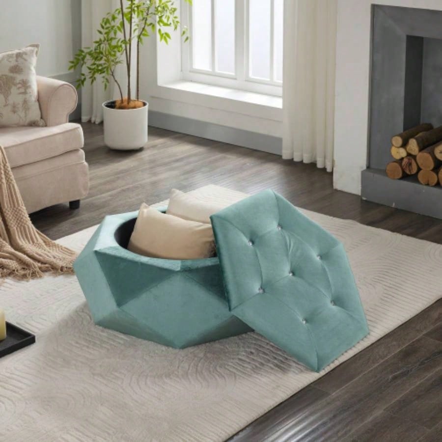 Elegant Velvet Tufted Storage Ottoman, Multi - Functional Footrest and Seating Solution Home, Comfortable and Practical Storage Living Room and Bedroom, Blue
