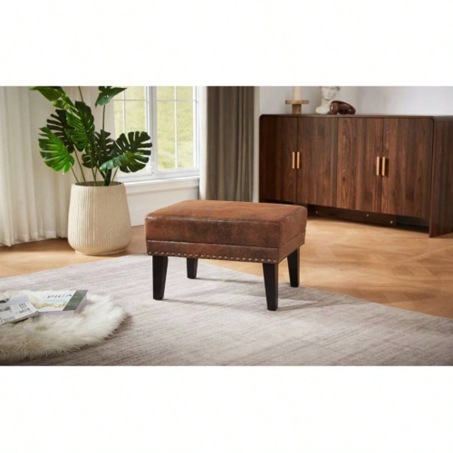 Mirod Vintage Distressed Ottoman, Classic Riveted Footrest with Solid Wood Living Room, Bedroom Study
