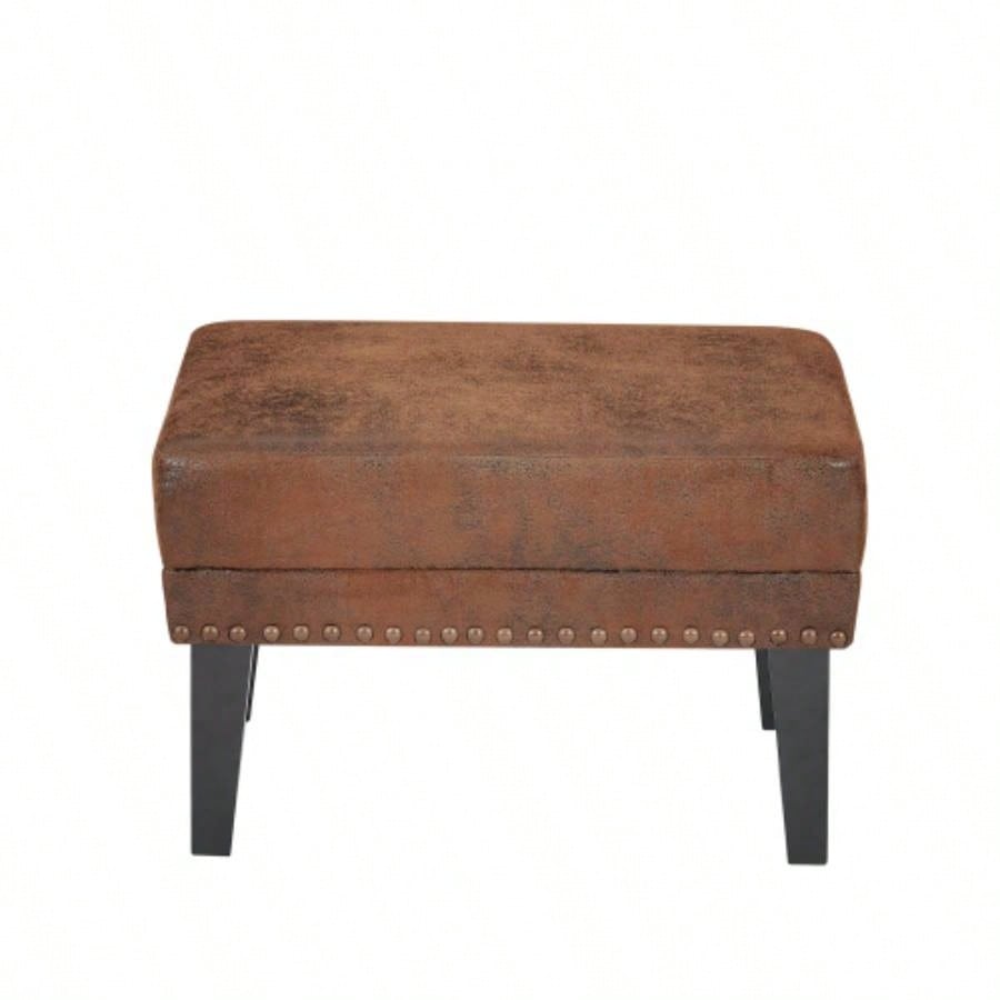 Mirod Vintage Distressed Ottoman, Classic Riveted Footrest with Solid Wood Living Room, Bedroom Study