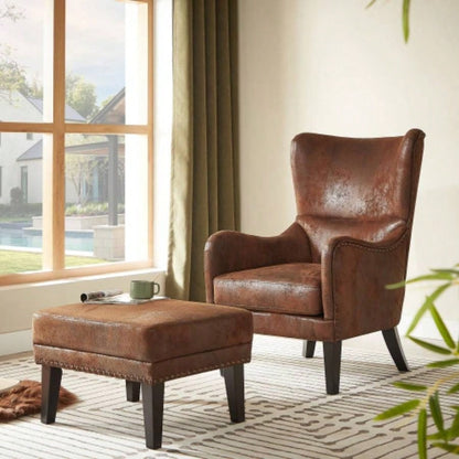 Mirod Vintage Distressed Ottoman, Classic Riveted Footrest with Solid Wood Living Room, Bedroom Study