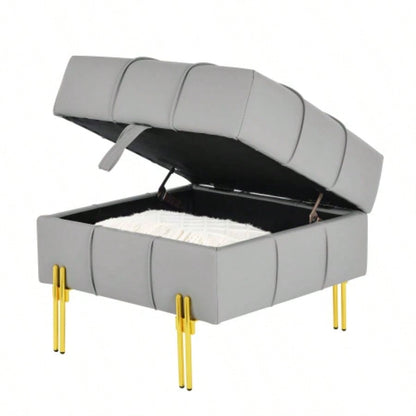 22 inches Anti - scratch Leather Storage Ottoman, Pet Friendly Entryway with Golden Stainless Steel, Gray