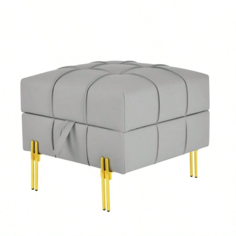 22 inches Anti - scratch Leather Storage Ottoman, Pet Friendly Entryway with Golden Stainless Steel, Gray