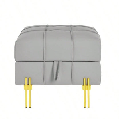 22 inches Anti - scratch Leather Storage Ottoman, Pet Friendly Entryway with Golden Stainless Steel, Gray